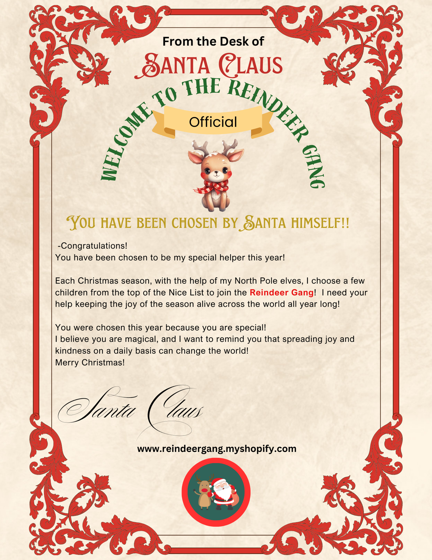 Letter from Santa - Join the Reindeer Gang! (Digital Download)