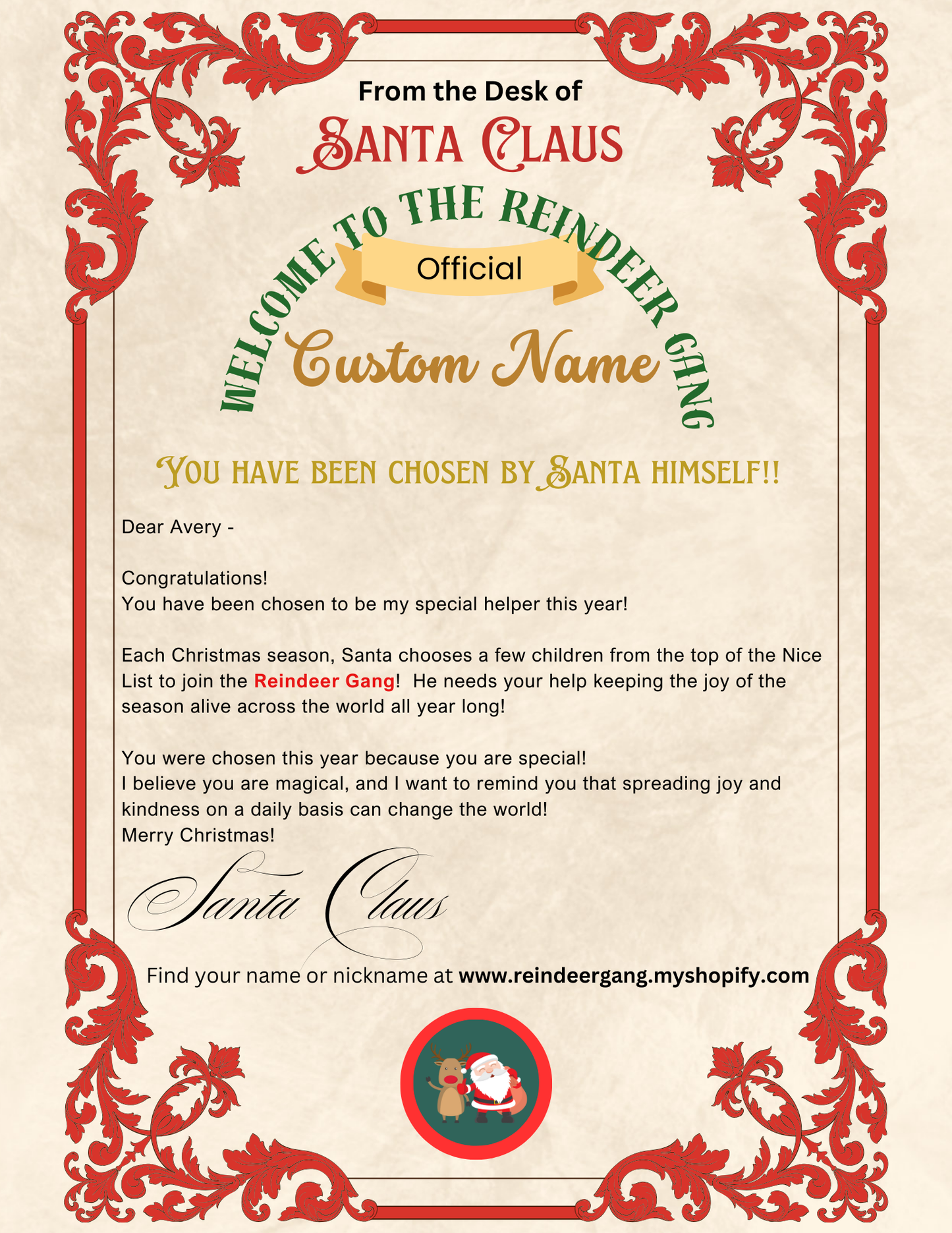 Custom Name Letter from Santa (Mail option)