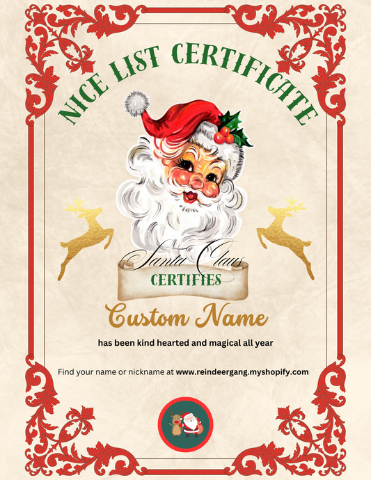 Custom Name Nice List Certificate (Digital Download)