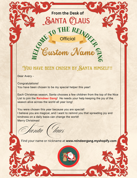 Custom Name Letter from Santa & Nice List Certificate (Digital Same-Day Delivery)